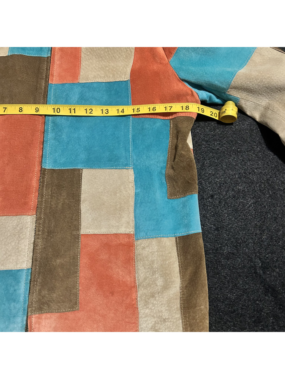Vintage Suedessence 100% Suede Leather Patchwork Jacket Boho 70s Zip Up Sz P/L - Picture 6 of 8